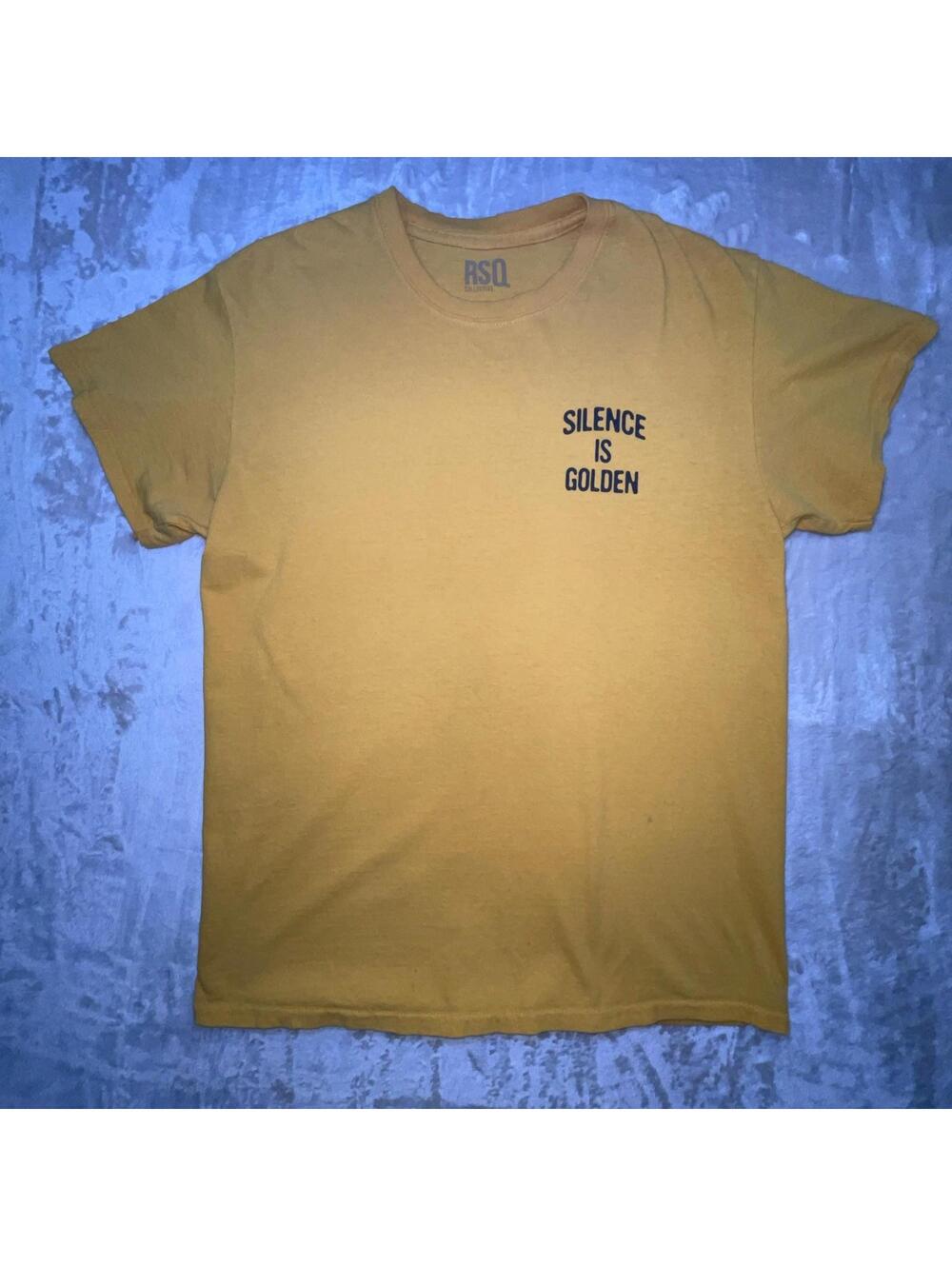 RSQ COLLECTIVE Silence Is Golden Skeleton Graphic T-Shirt Yellow Mens Size M